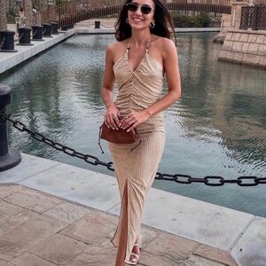 Zara Halter Maxi Dress Striped Linen • BLOGGER FAVORITE • NEW WITH TAGS •